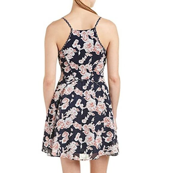 Revolve Greylin Navy and Rose Print Dress M - Picture 3 of 8
